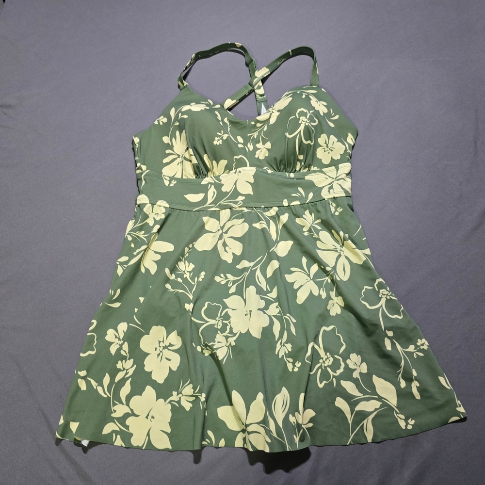 Torrid Swim Dress Women 1 DD/DDD Green Floral Adjustable Strap One Piece